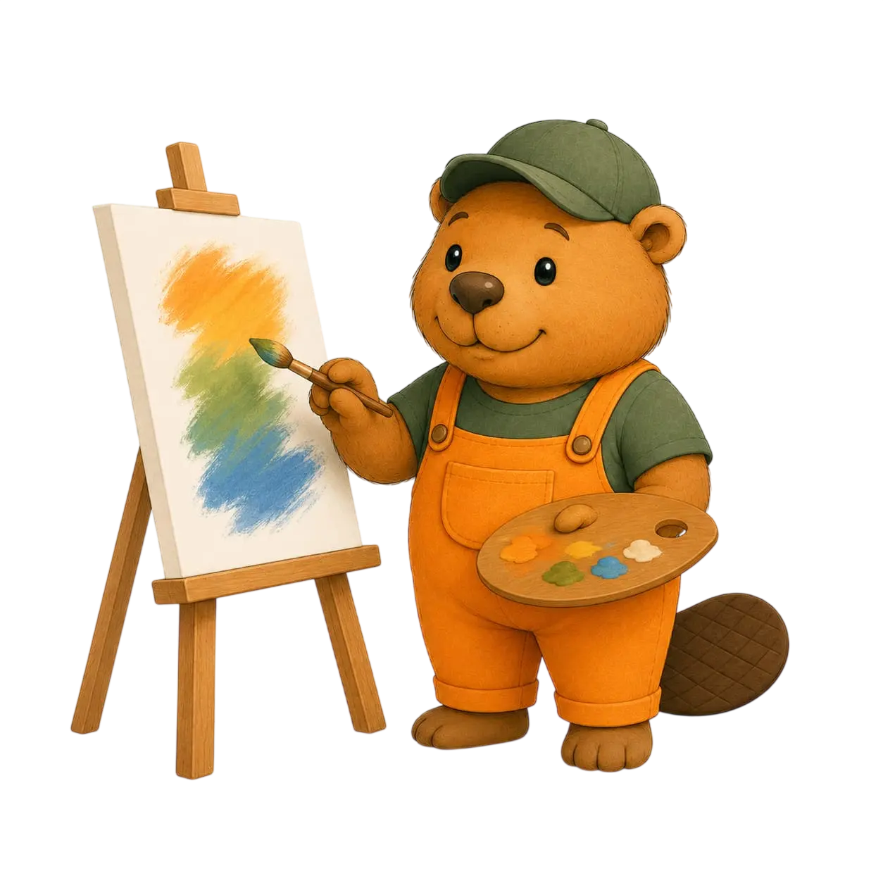 Beaver mascot painting on an easel